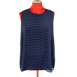 Pleione Size M Sheer Navy Blue & Cream Sleeveless Top Keyhold Back Blouse Lined